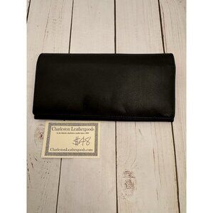 Charleston Leathergoods Bifold Leather Wallet Black 8”x4”x1” NWT